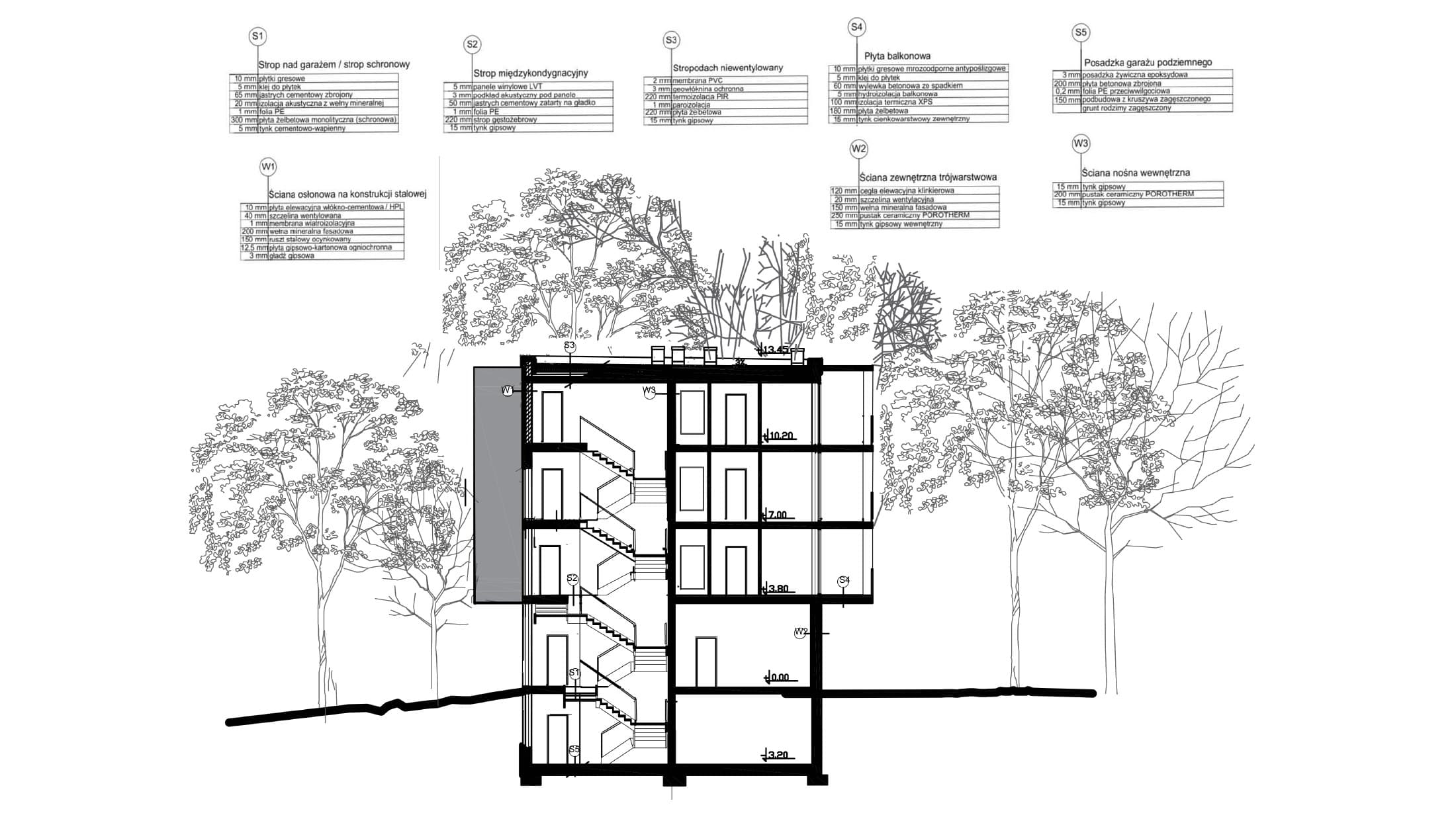 Przekrój architektoniczny przez budynek